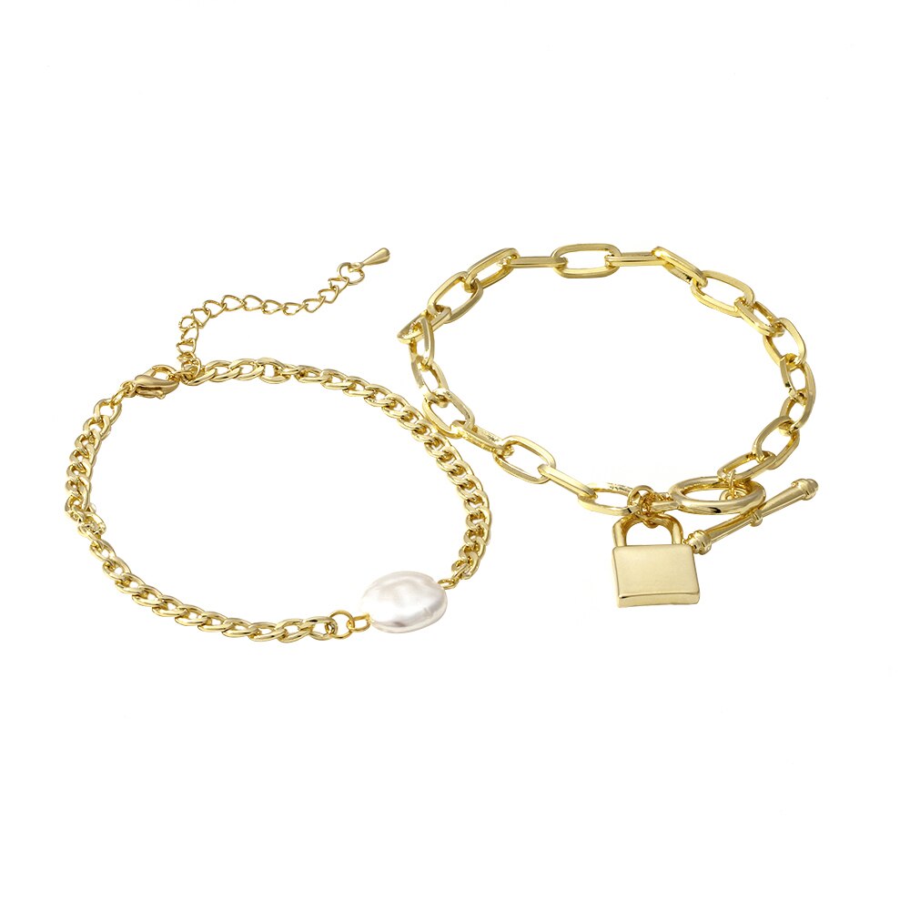 Combination Bracelet Trendy Gold Imitation Pearls Bangle