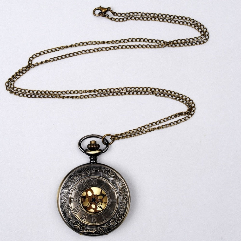 Vintage Bronze Steampunk  Quartz Necklace Pocke Watch