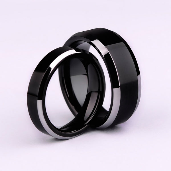 Anillo de titanio liso negro/tricolor para hombre, anillos de boda