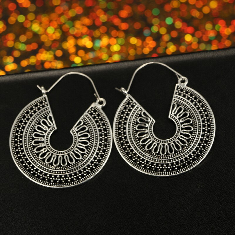 Vintage Gold Silver Color Metal Dangle Hollow Earrings