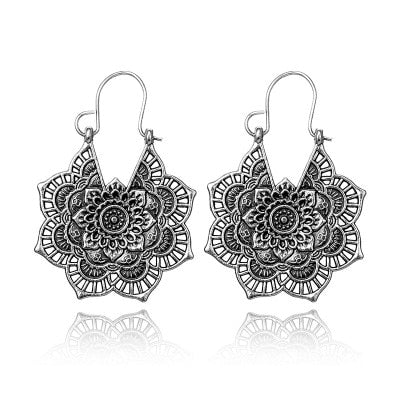 Vintage Gold Silver Color Metal Dangle Hollow Earrings