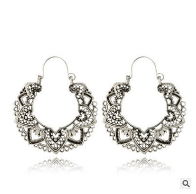 Vintage Gold Silver Color Metal Dangle Hollow Earrings