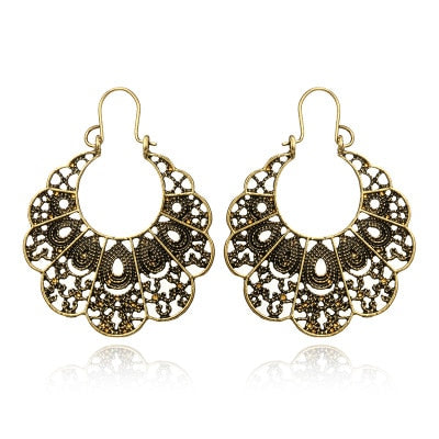 Vintage Gold Silver Color Metal Dangle Hollow Earrings