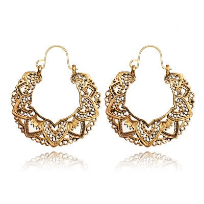 Vintage Gold Silver Color Metal Dangle Hollow Earrings