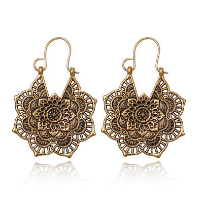 Vintage Gold Silver Color Metal Dangle Hollow Earrings