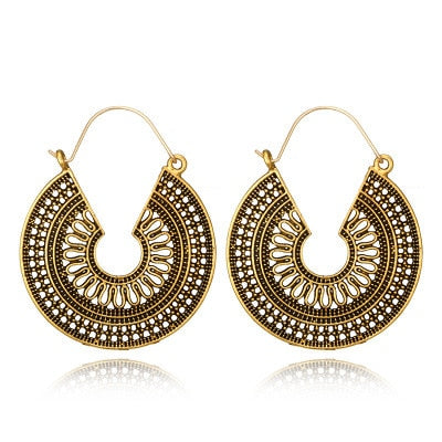 Vintage Gold Silver Color Metal Dangle Hollow Earrings