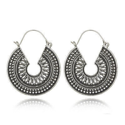 Vintage Gold Silver Color Metal Dangle Hollow Earrings