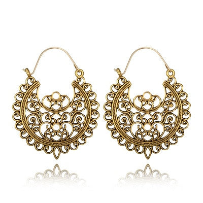 Vintage Gold Silver Color Metal Dangle Hollow Earrings