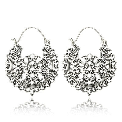 Vintage Gold Silver Color Metal Dangle Hollow Earrings