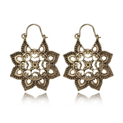 Vintage Gold Silver Color Metal Dangle Hollow Earrings