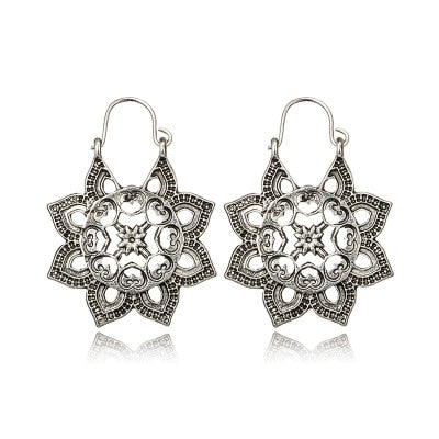 Vintage Gold Silver Color Metal Dangle Hollow Earrings