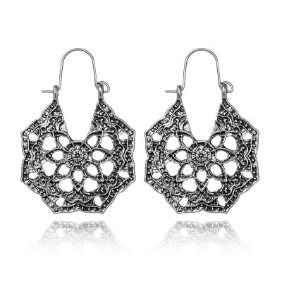 Vintage Gold Silver Color Metal Dangle Hollow Earrings