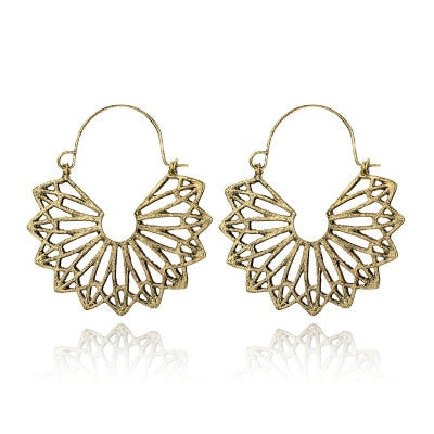 Vintage Gold Silver Color Metal Dangle Hollow Earrings