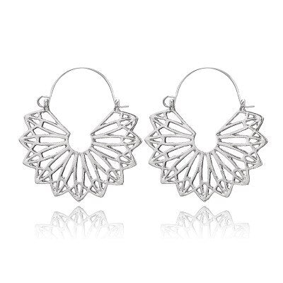 Vintage Gold Silver Color Metal Dangle Hollow Earrings