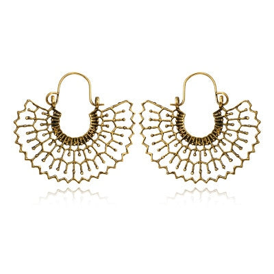 Vintage Gold Silver Color Metal Dangle Hollow Earrings