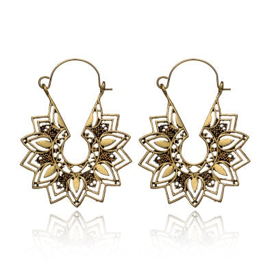 Vintage Gold Silver Color Metal Dangle Hollow Earrings