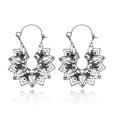 Vintage Gold Silver Color Metal Dangle Hollow Earrings