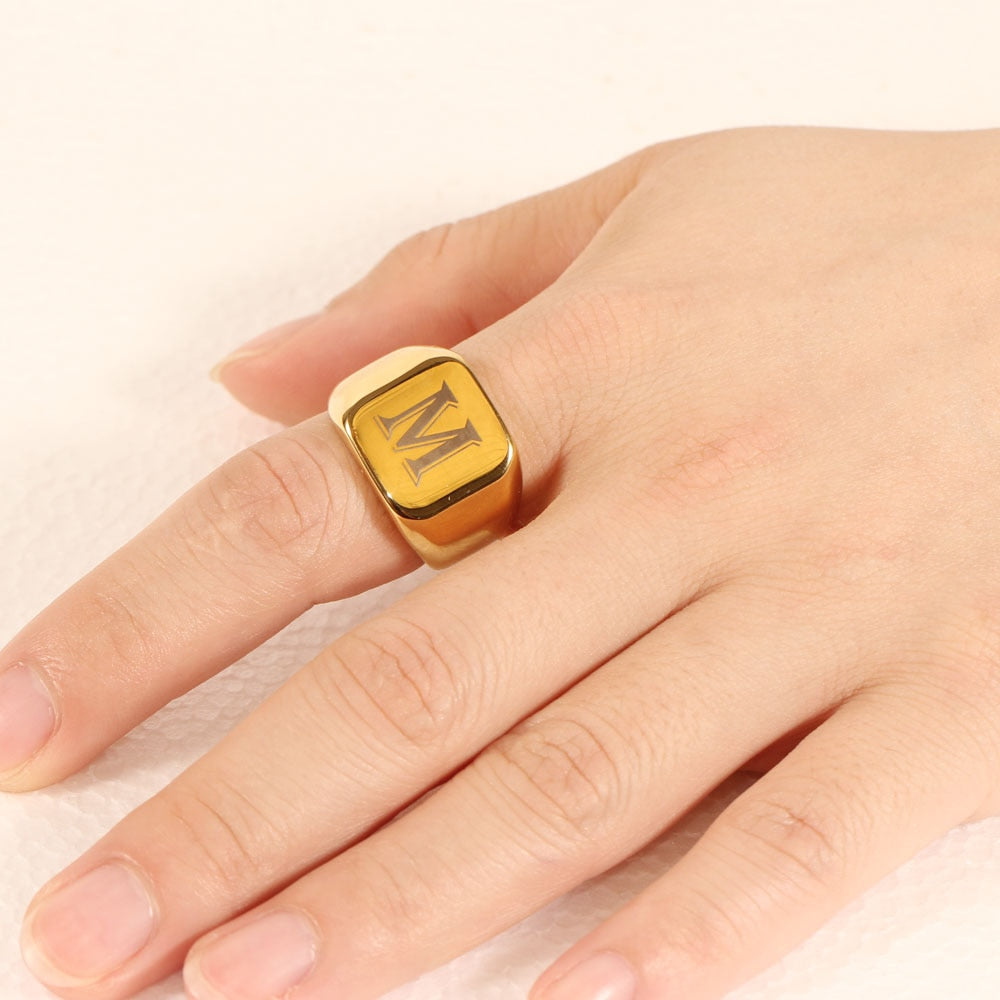 Personalised Initial Engrave  Alphabet Signet  Ring