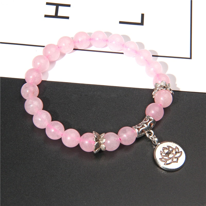 Handmade Natural Stone Lotus Ohm Buddha Beads Bracelet