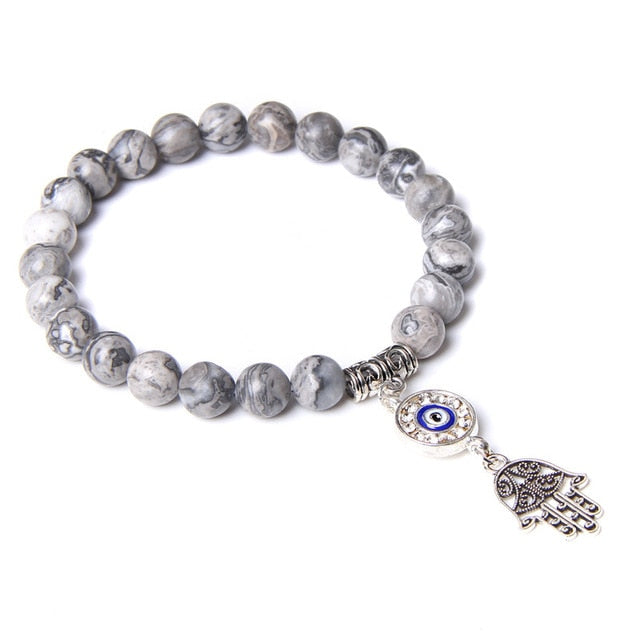 Handmade Natural Stone Lotus Ohm Buddha Beads Bracelet