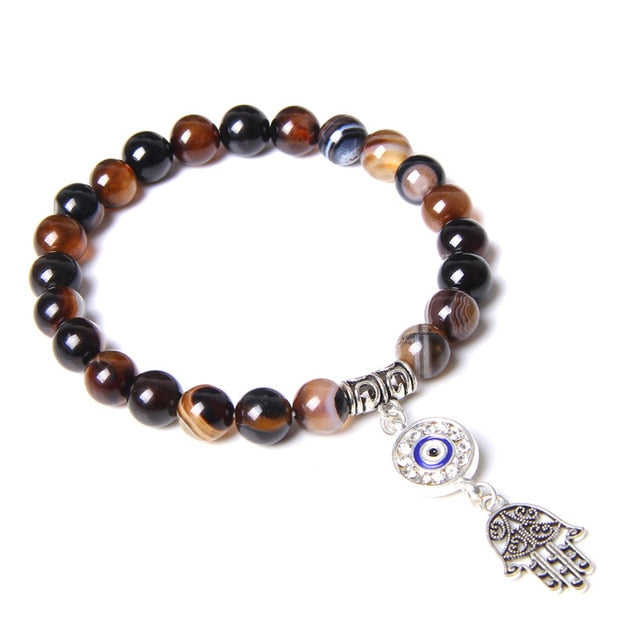 Handmade Natural Stone Lotus Ohm Buddha Beads Bracelet