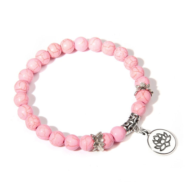 Handmade Natural Stone Lotus Ohm Buddha Beads Bracelet