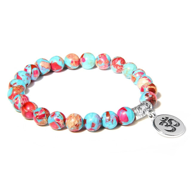 Handmade Natural Stone Lotus Ohm Buddha Beads Bracelet