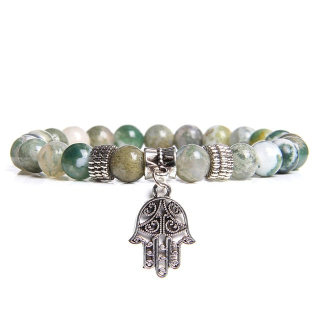 Handmade Natural Stone Lotus Ohm Buddha Beads Bracelet