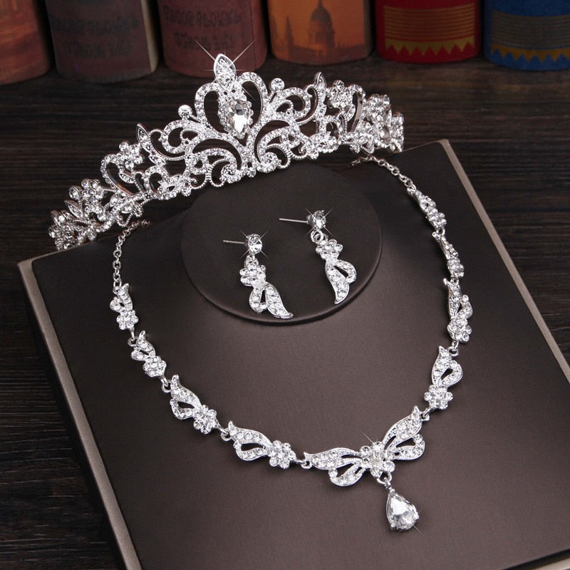 3PCS Rhinestone Crystal Butterfly Bridal Jewelry Sets