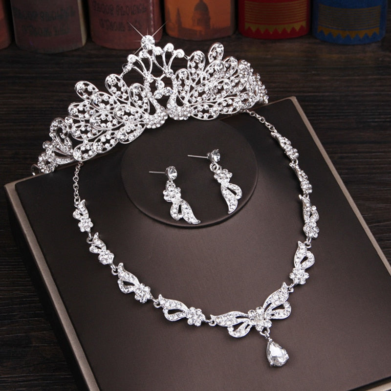 3PCS Rhinestone Crystal Butterfly Bridal Jewelry Sets