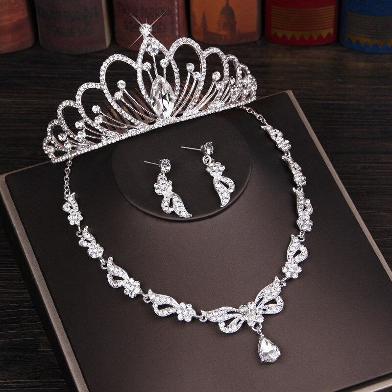 3PCS Rhinestone Crystal Butterfly Bridal Jewelry Sets