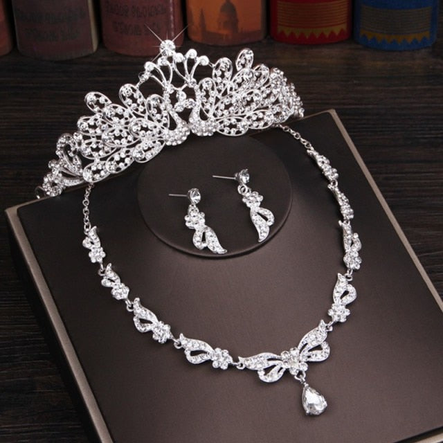 3PCS Rhinestone Crystal Butterfly Bridal Jewelry Sets