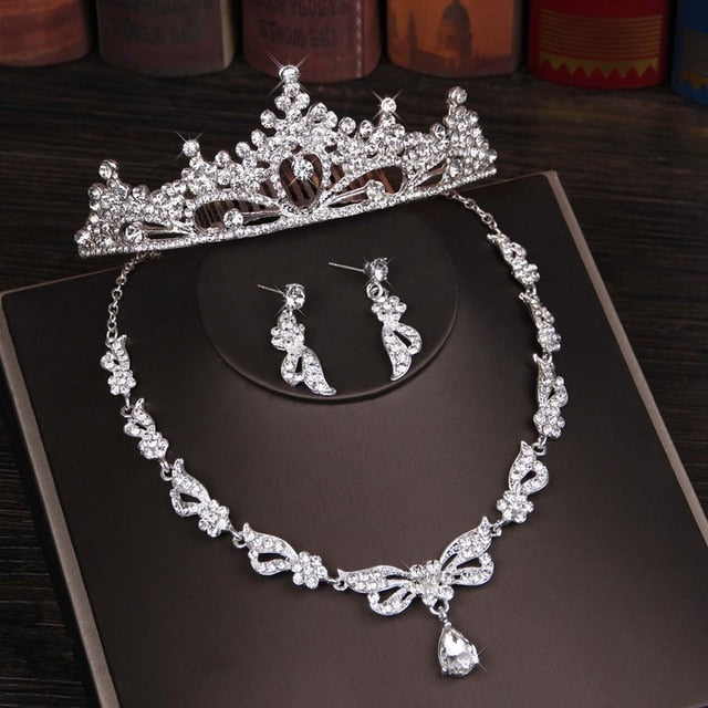 3PCS Rhinestone Crystal Butterfly Bridal Jewelry Sets