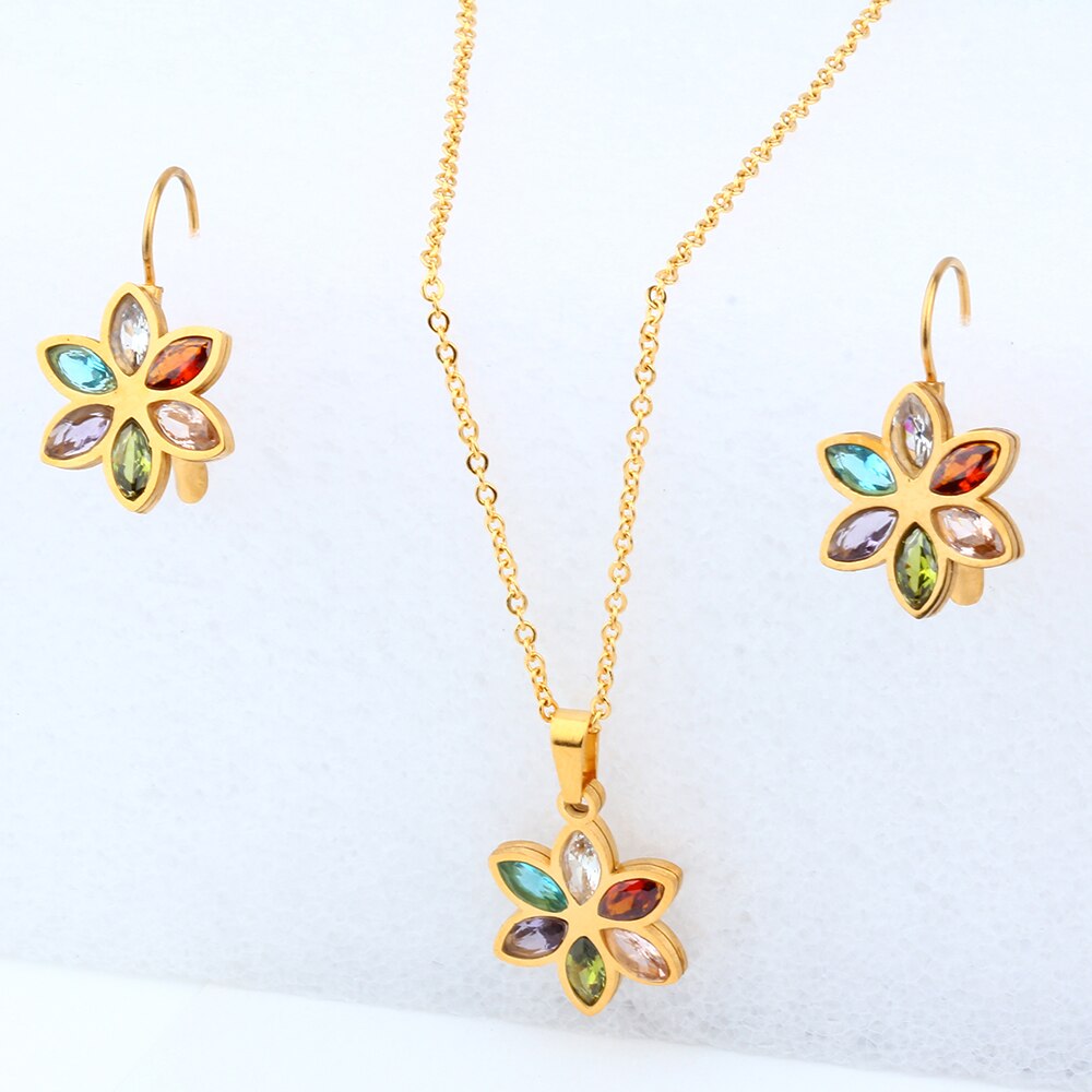 Stainless Steel Wedding Necklace Earrings Set  For Women