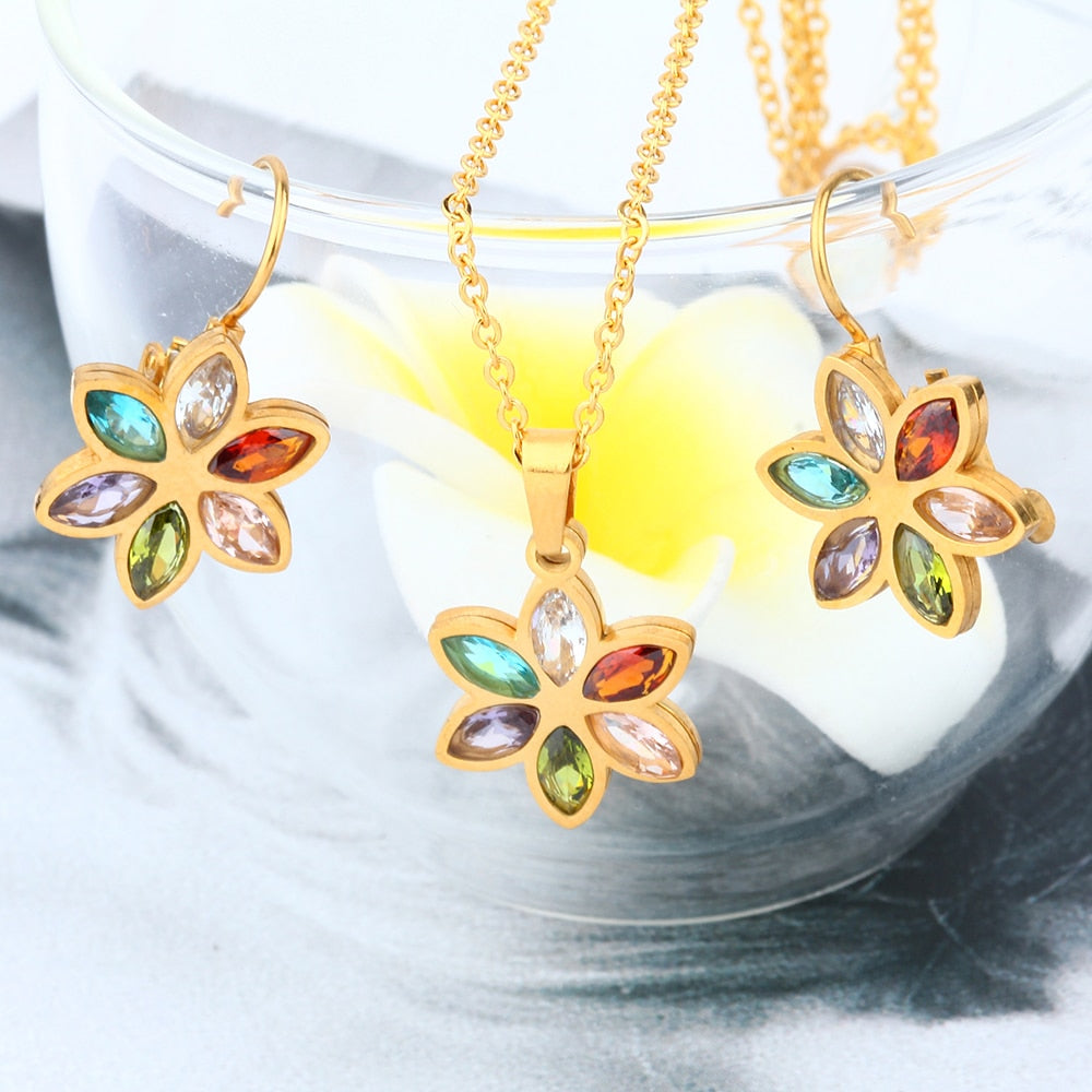 Stainless Steel Wedding Necklace Earrings Set  For Women