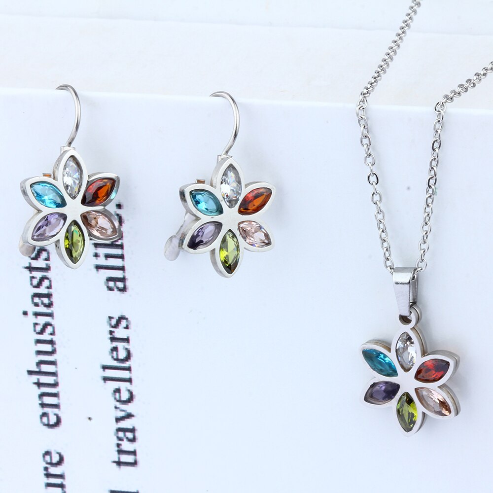 Stainless Steel Wedding Necklace Earrings Set  For Women