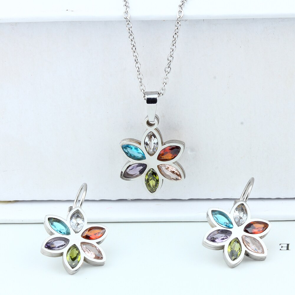Stainless Steel Wedding Necklace Earrings Set  For Women