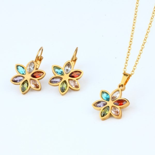 Stainless Steel Wedding Necklace Earrings Set  For Women