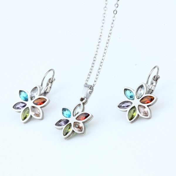 Stainless Steel Wedding Necklace Earrings Set  For Women
