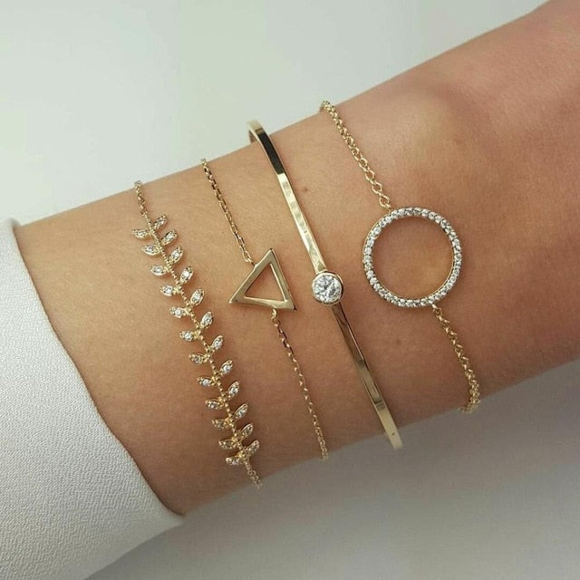 Boho Mixed Leaves Letter Map Chain Bracelet