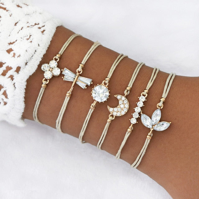 Boho Mixed Leaves Letter Map Chain Bracelet