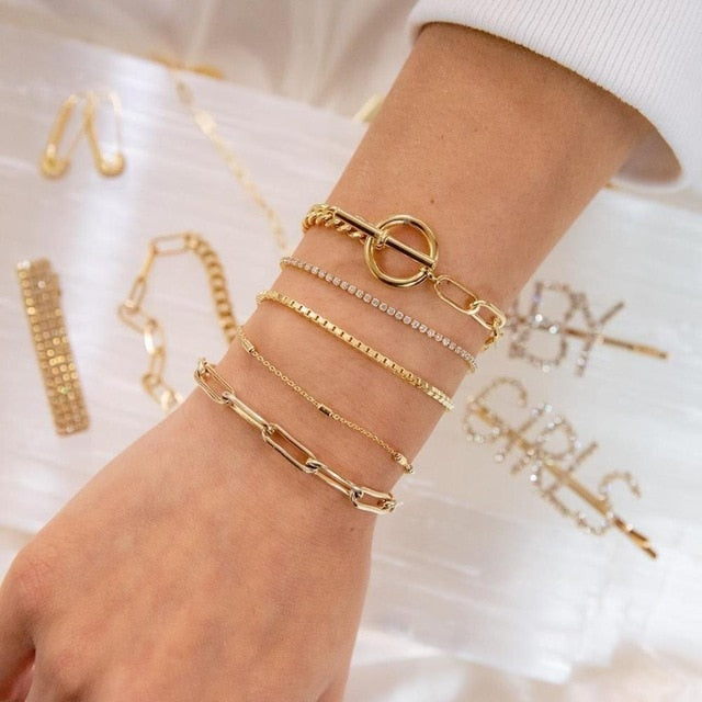 Boho Mixed Leaves Letter Map Chain Bracelet
