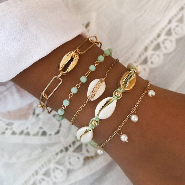 Boho Mixed Leaves Letter Map Chain Bracelet