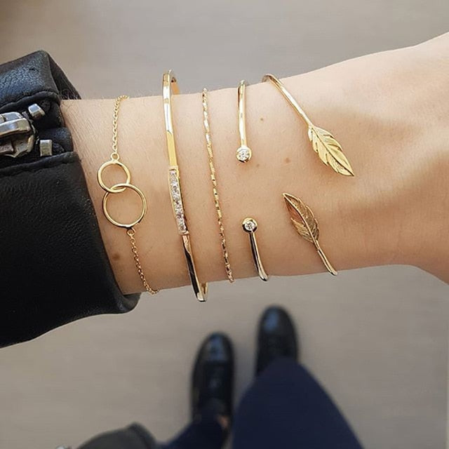 Boho Mixed Leaves Letter Map Chain Bracelet