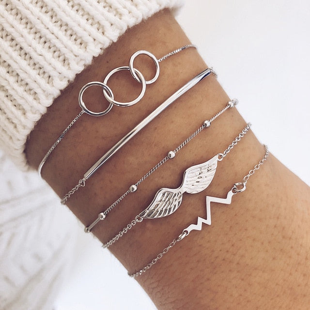 Boho Mixed Leaves Letter Map Chain Bracelet