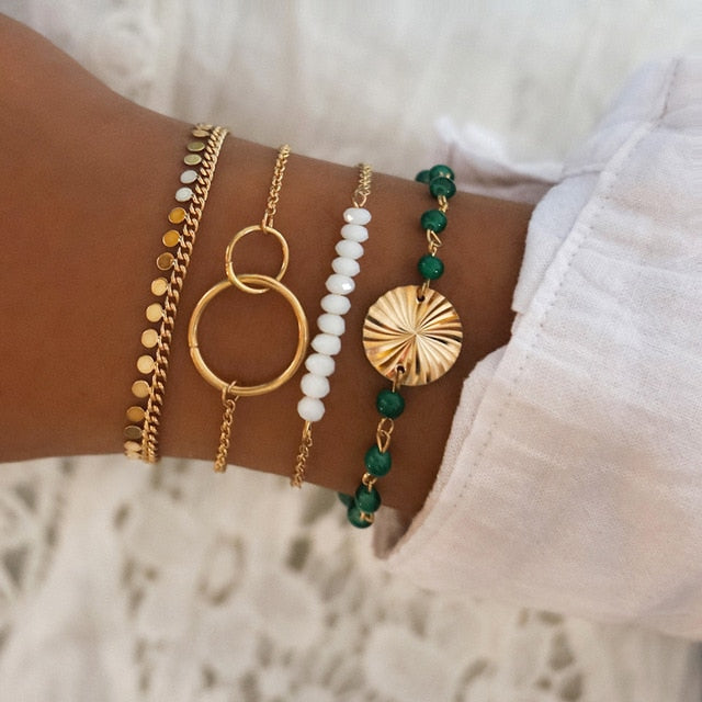 Boho Mixed Leaves Letter Map Chain Bracelet