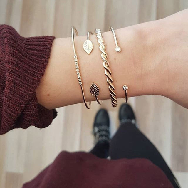Boho Mixed Leaves Letter Map Chain Bracelet