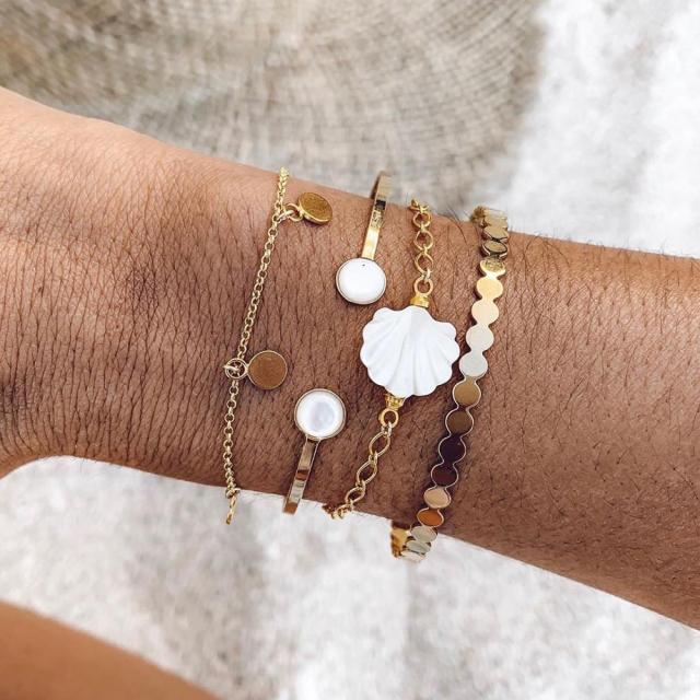Boho Mixed Leaves Letter Map Chain Bracelet