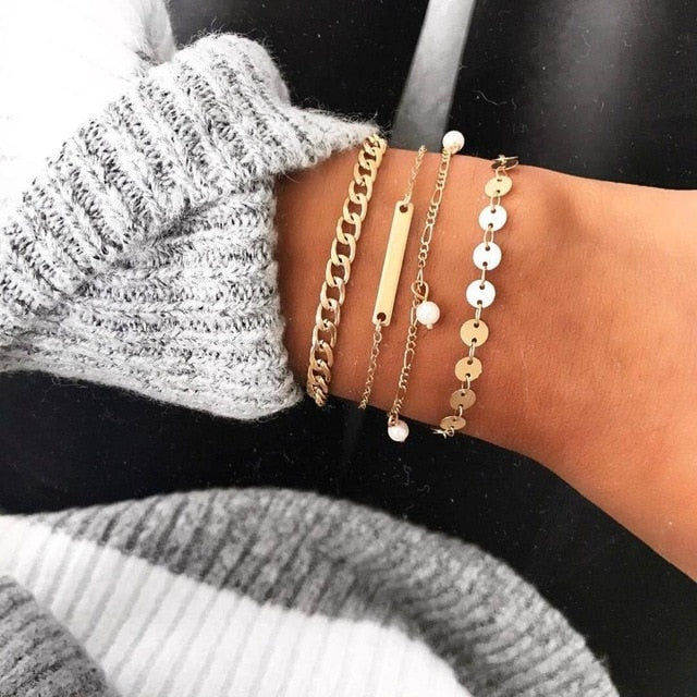 Boho Mixed Leaves Letter Map Chain Bracelet