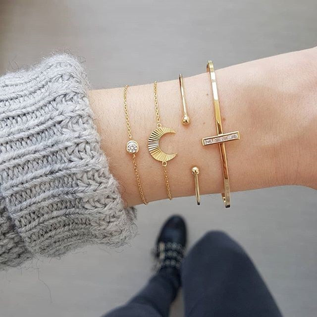 Boho Mixed Leaves Letter Map Chain Bracelet